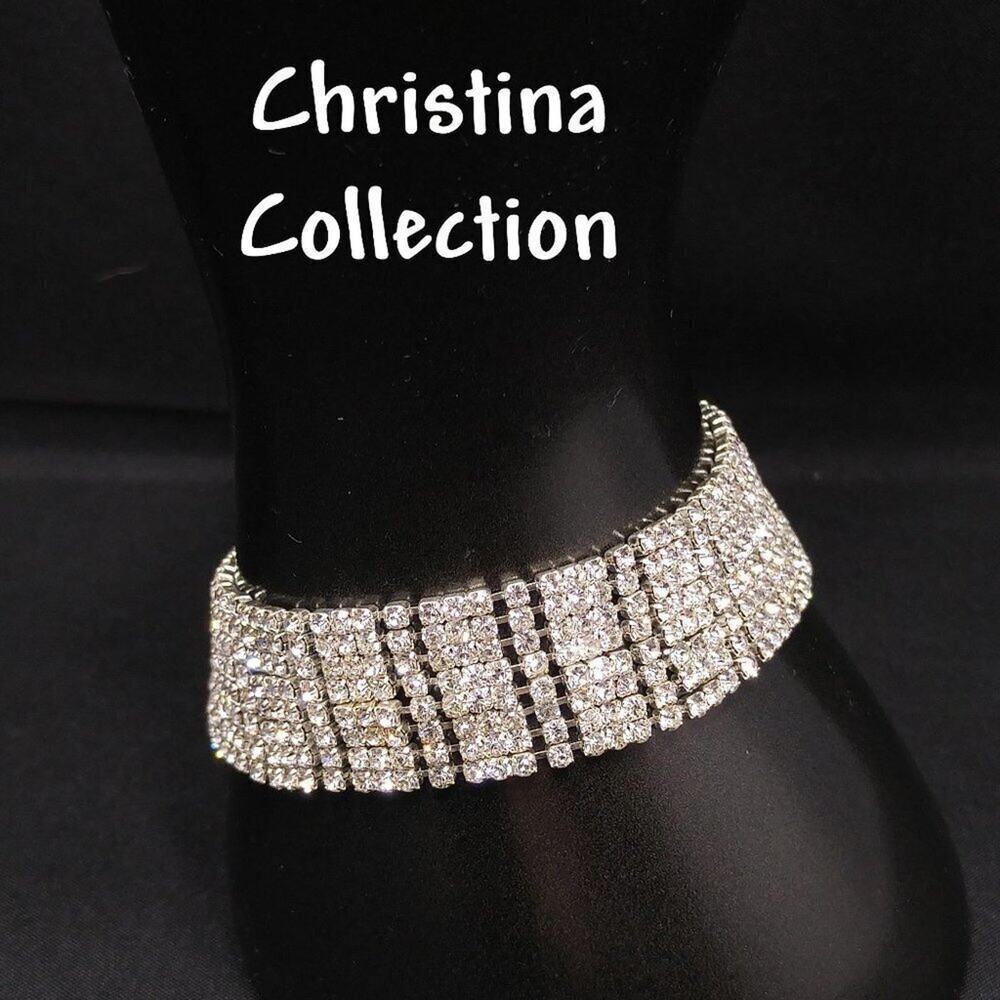 Christina Collection Clear Rhinestone Wedding Sparkling Bracelet, 9 Inches